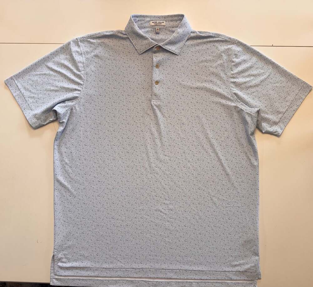 Peter Millar Summer Comfort Performance Jersey Golf Polo Blue Pattern Men's XL
